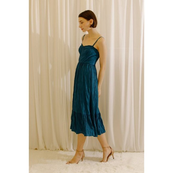 14. Teal Bustier Dress with Ruffled Hem with Removable Straps & stretchy Back - Picture 2 of 2